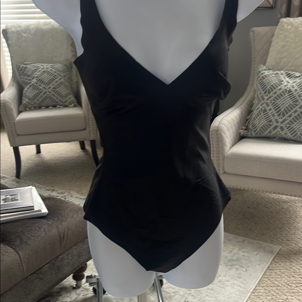 Skims Black plunge neck bodysuit